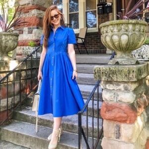 Alexis x Target Blue Short Sleeve Button Front Pleated Midi Shirt Dress XXS